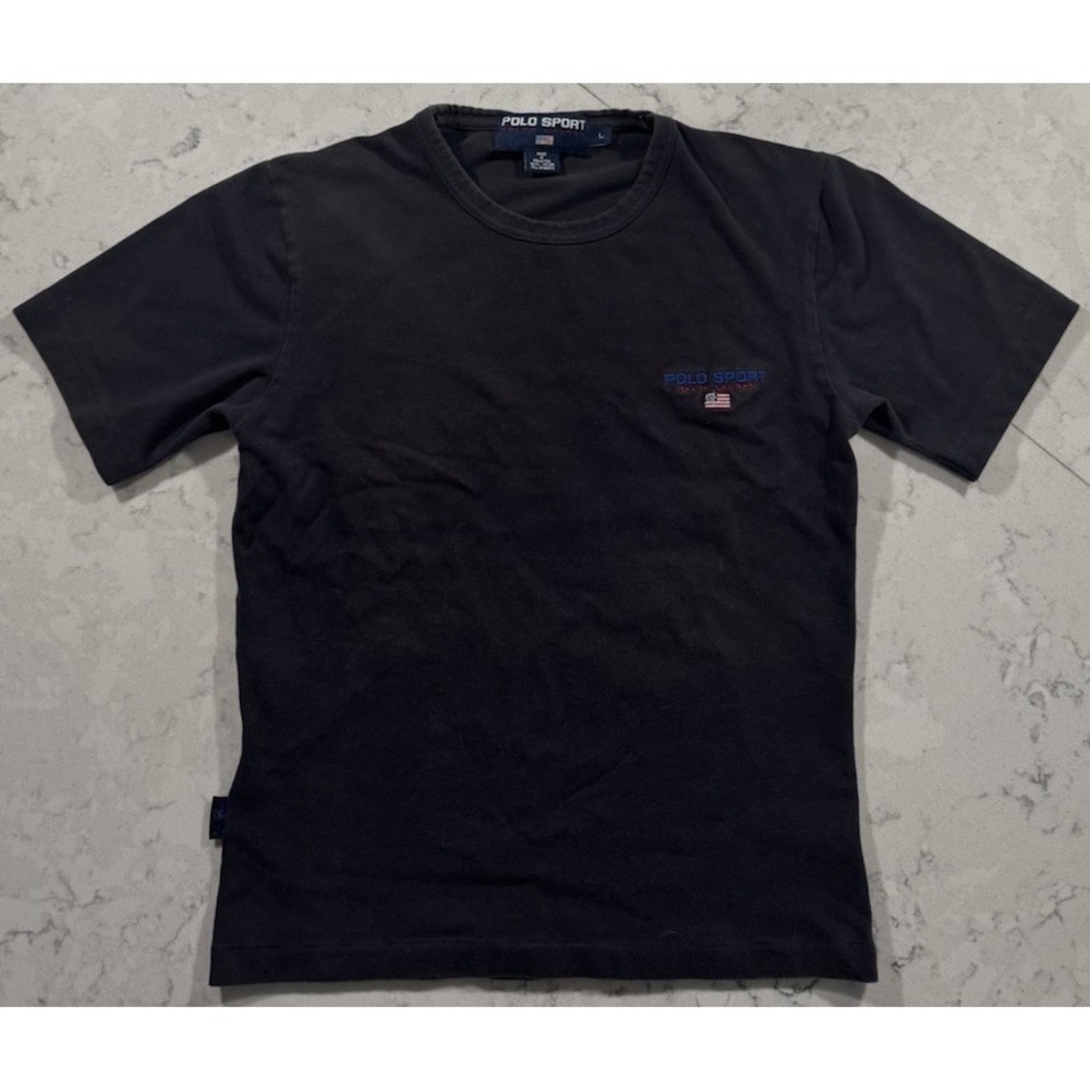 VTG 90s Polo Sport Ralph Lauren T-Shirt Womens Large Black Cotton Stretch Tee